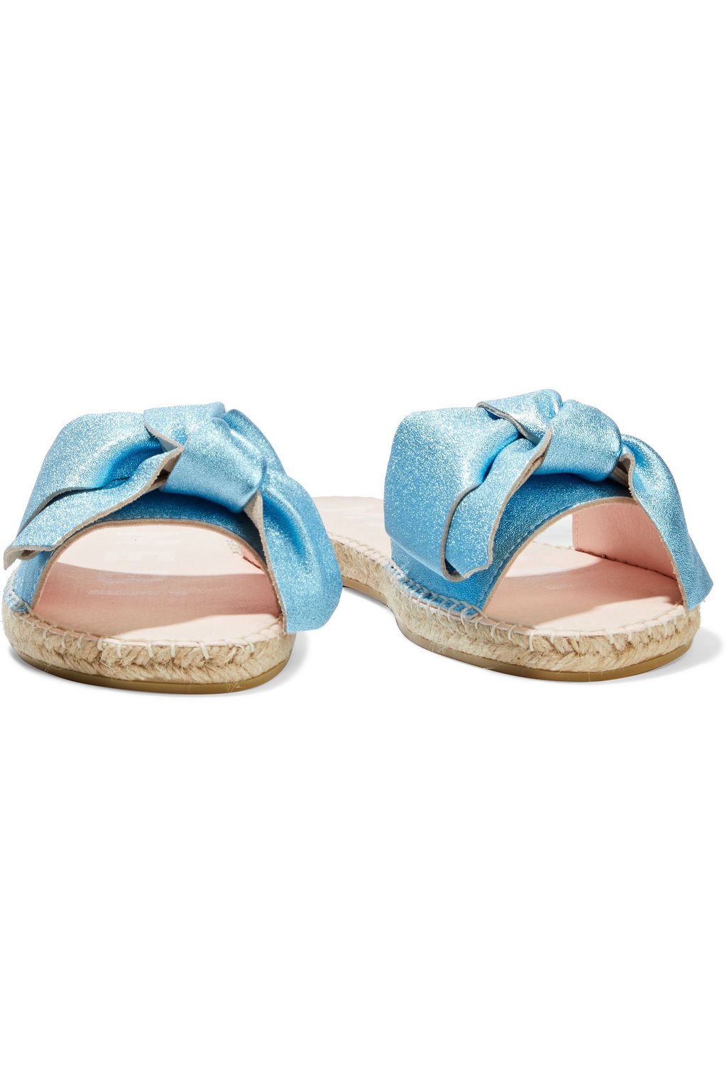 MANEBÍ Los Angeles bow-embellished metallic textured-leather espadrille slides