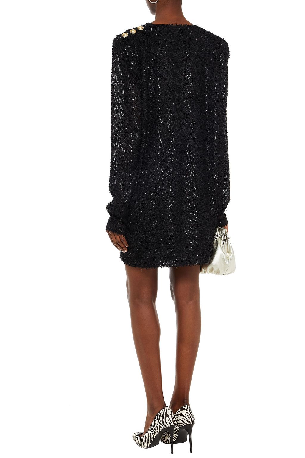 BALMAIN Button-embellished fil coupé voile mini dress