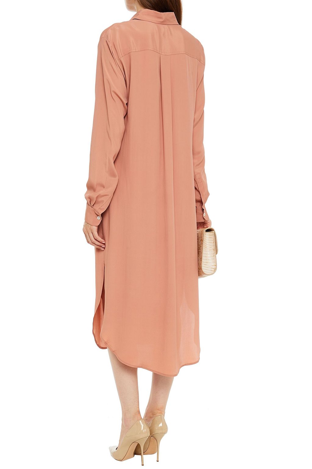 HALSTON Maeve twist-front crepe de chine midi shirt dress