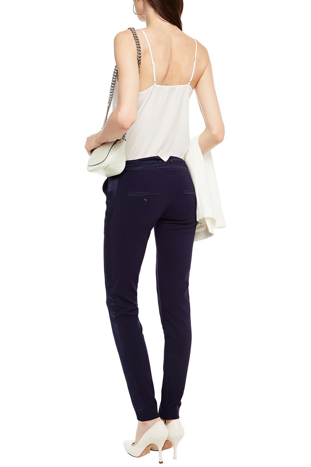 PIERRE BALMAIN Satin-trimmed crepe skinny pants