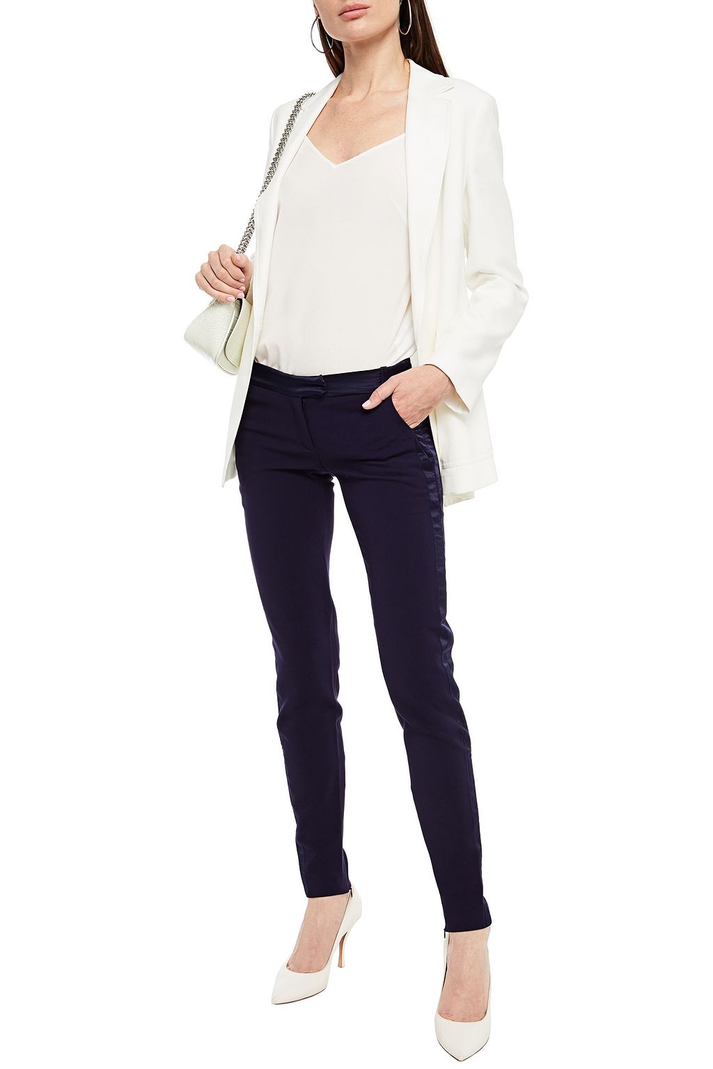 PIERRE BALMAIN Satin-trimmed crepe skinny pants