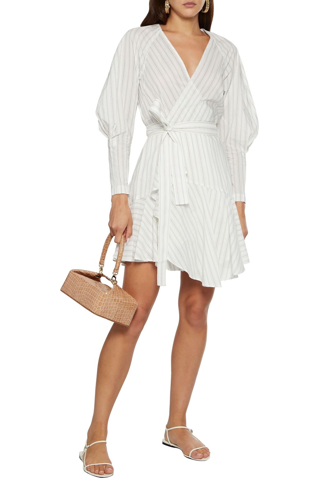 A.L.C. Enzo striped cotton-blend poplin mini wrap dress