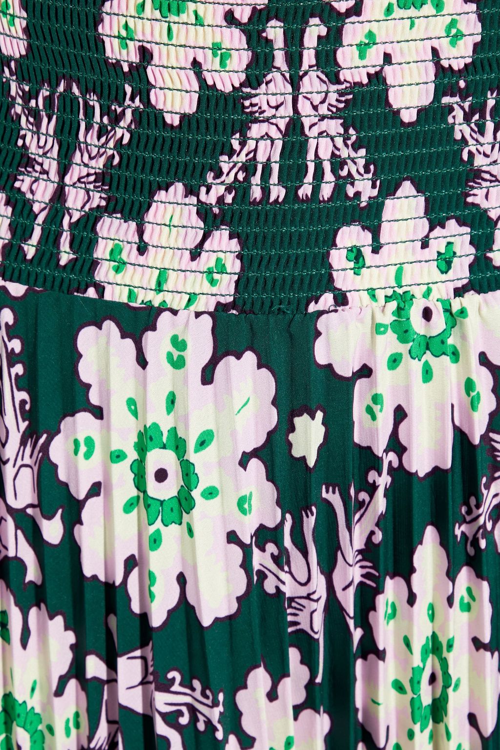 A.L.C. Sonali shirred printed plissé crepe de chine midi skirt