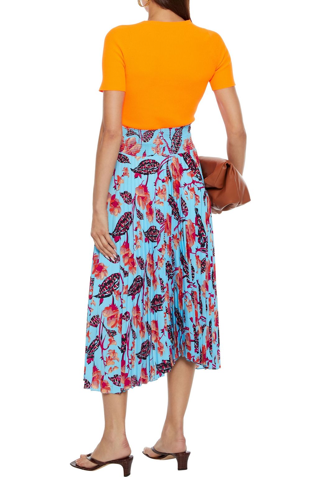 A.L.C. Sonali shirred floral-print plissé crepe de chine midi skirt