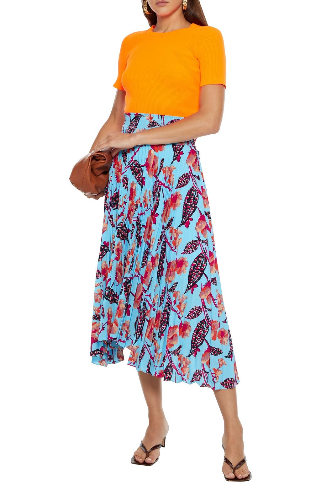 A.L.C. Sonali shirred floral-print plissé crepe de chine midi skirt