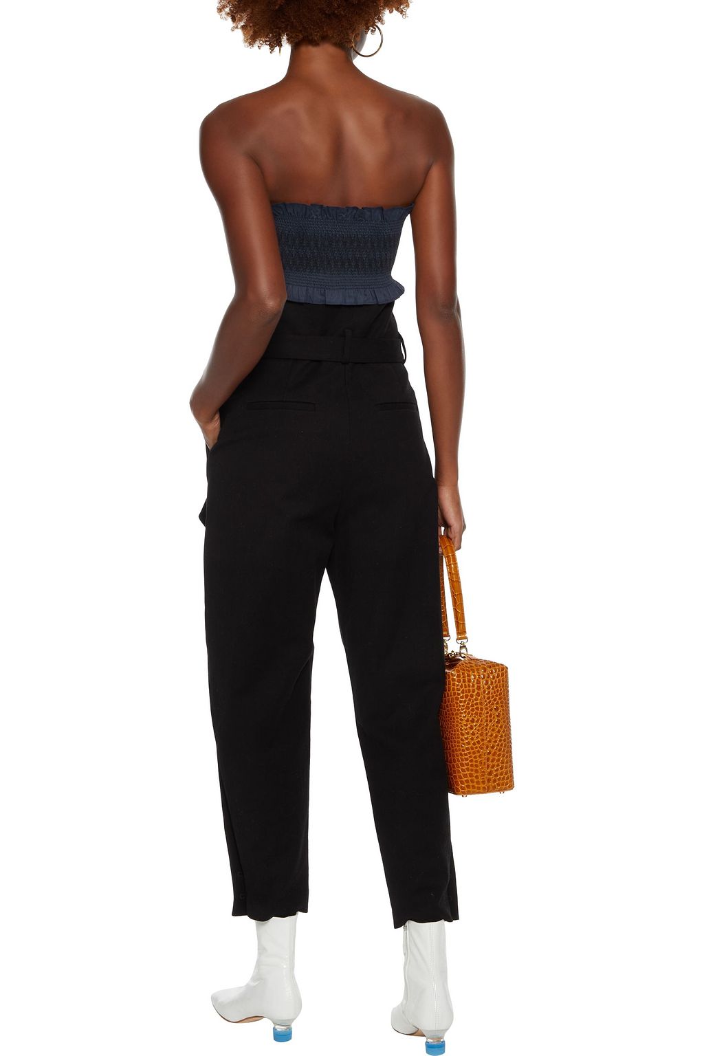 TIBI Cora cropped strapless smocked cotton top