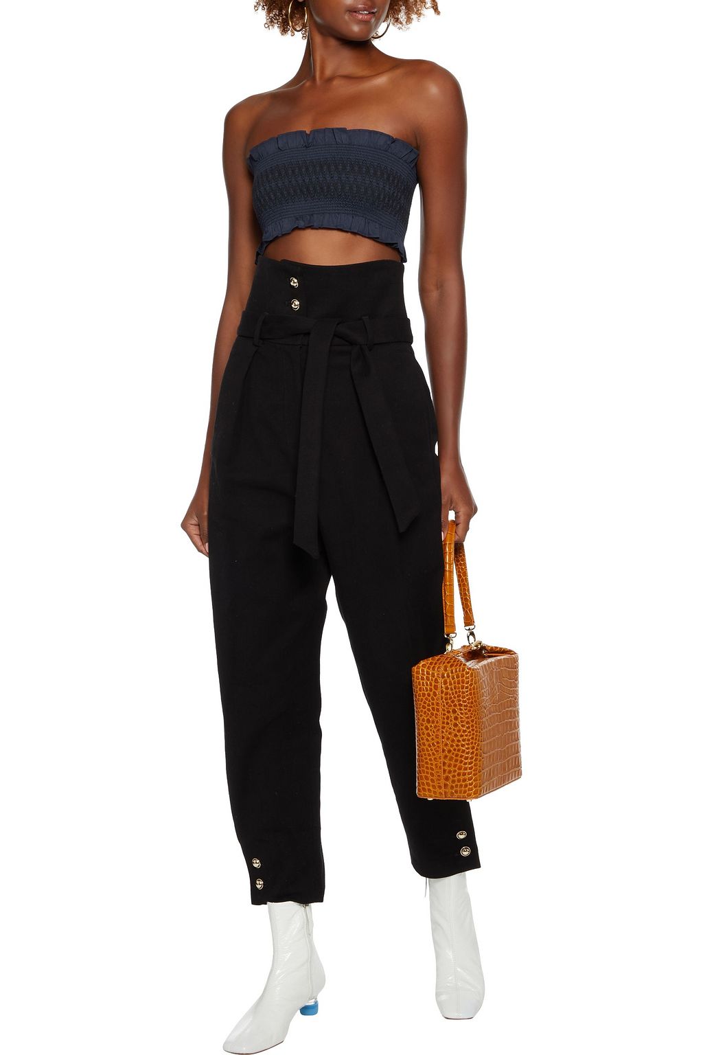 TIBI Cora cropped strapless smocked cotton top