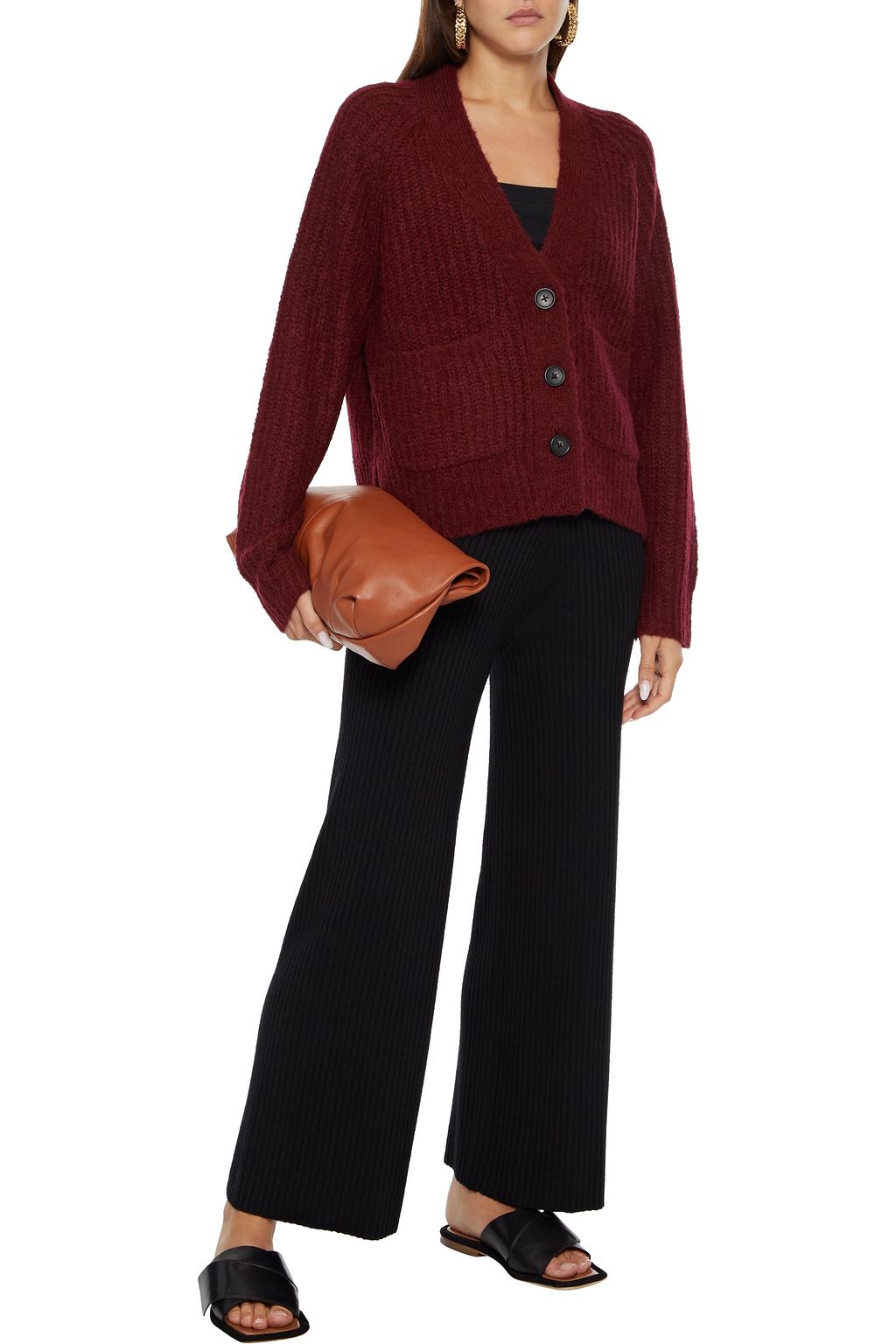 A.L.C. Mélange brushed ribbed-knit cardigan