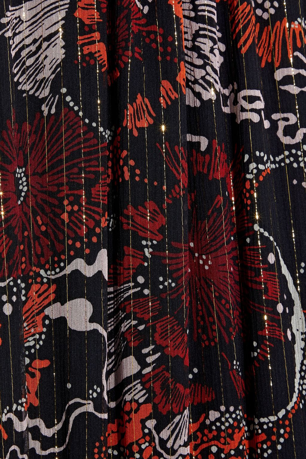A.L.C. Bardot shirred printed metallic silk-blend crepon midi dress