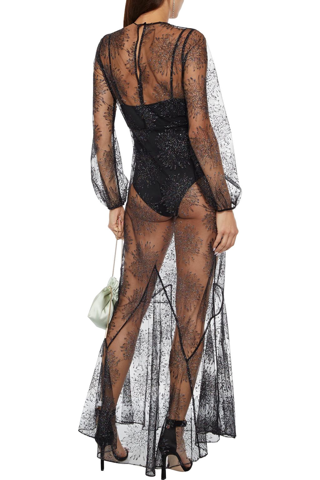 FLEUR DU MAL Metallic embroidered tulle maxi dress