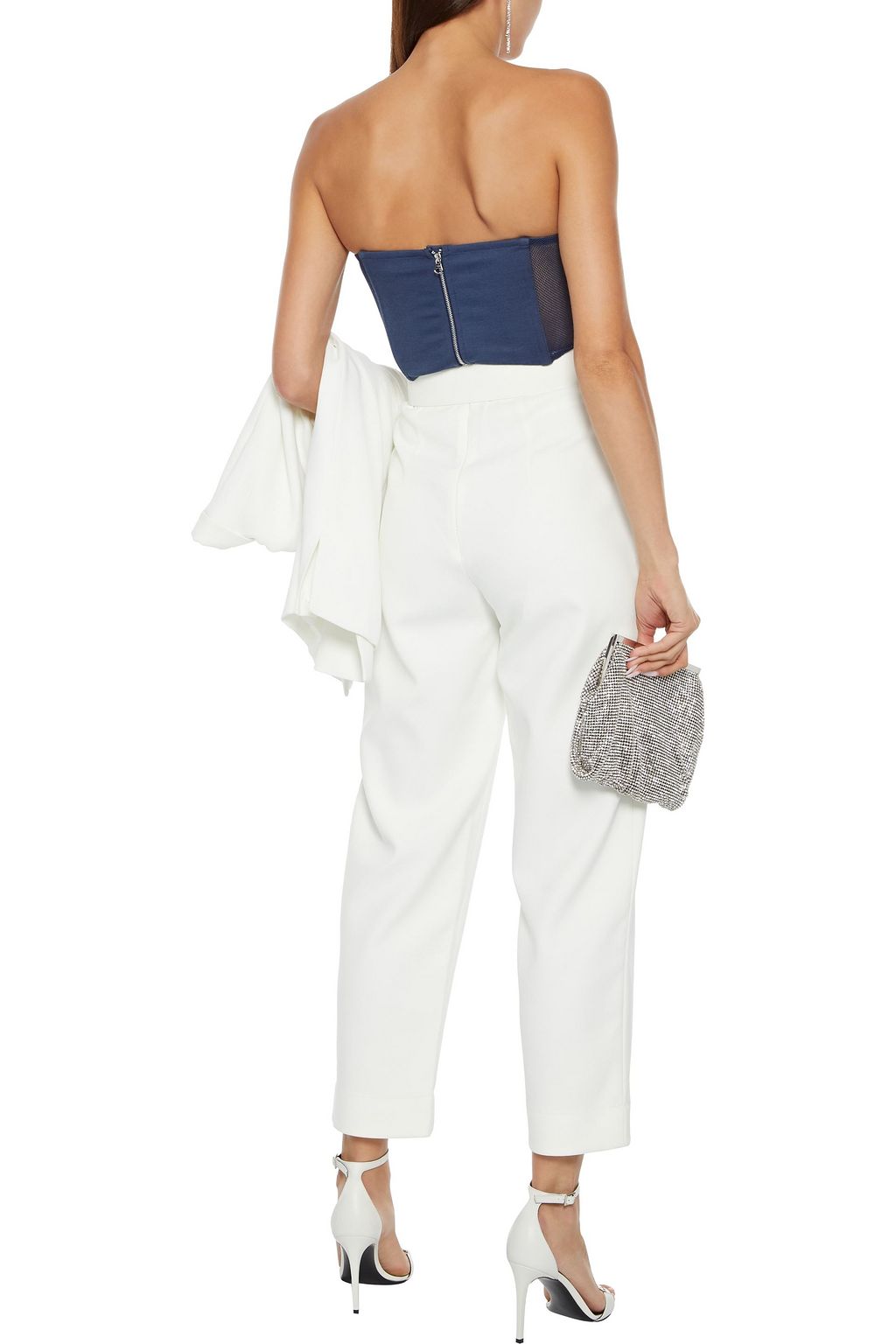 FLEUR DU MAL Cropped mesh-paneled satin-twill bustier top