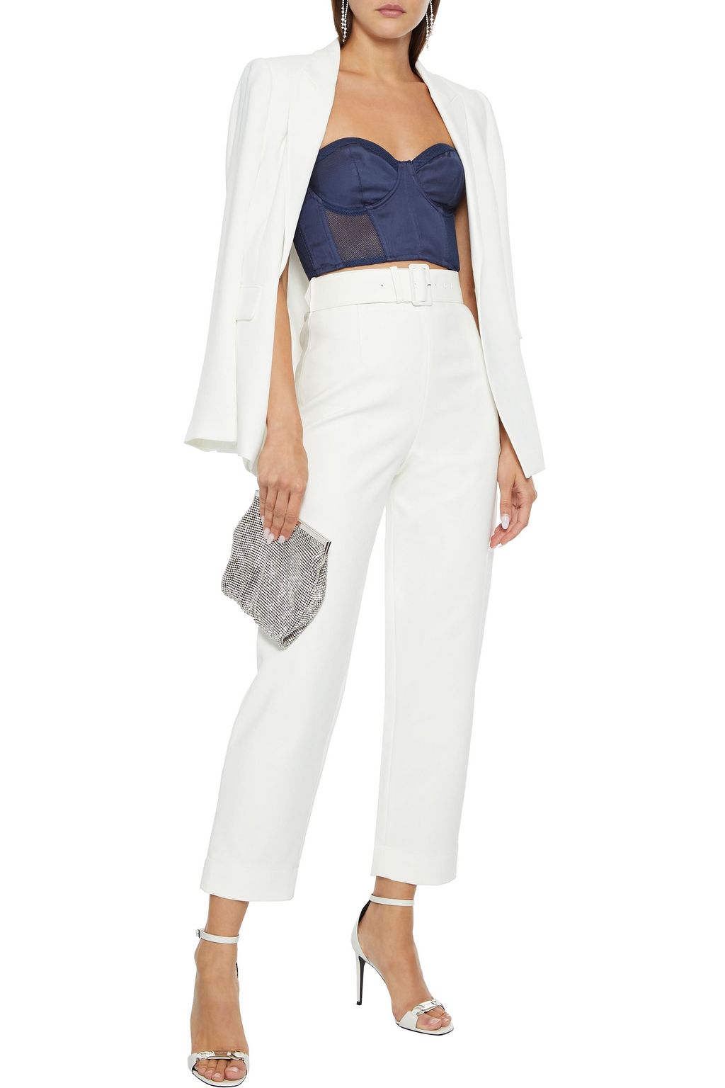 FLEUR DU MAL Cropped mesh-paneled satin-twill bustier top