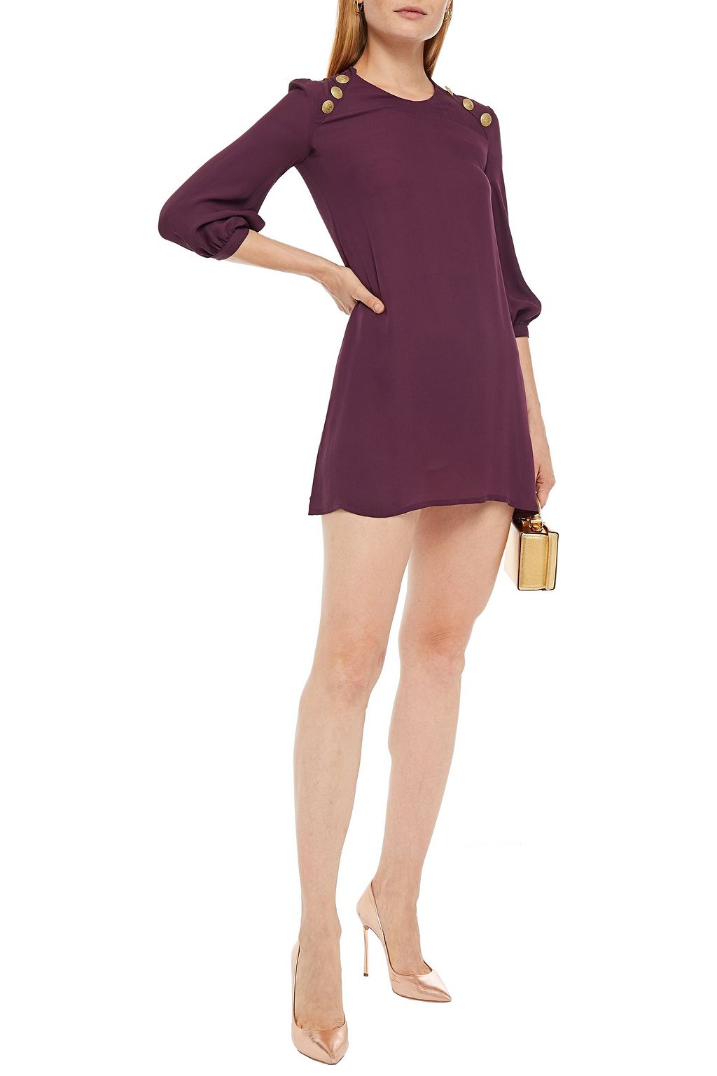 PIERRE BALMAIN Button-embellished silk-chiffon mini dress