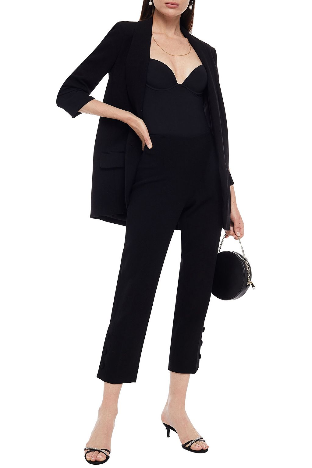 LELA ROSE Cropped embellished wool-blend crepe straight-leg pants