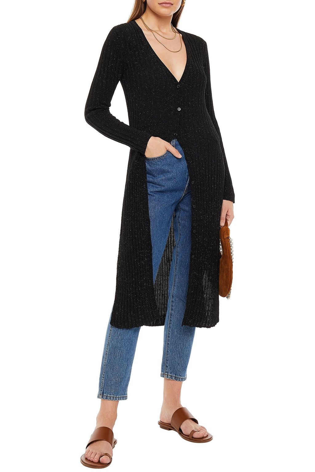 SEE BY CHLOÉ Metallic ribbed-knit cardigan