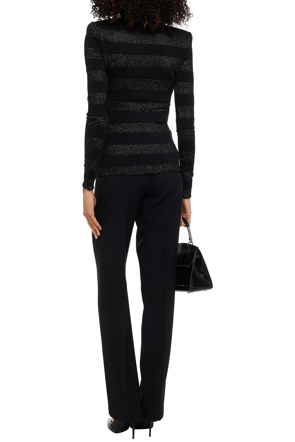 BALMAIN Rollkragenpullover aus Rippstrick mit Streifenmuster, Verzierung und Metallic-Effekt