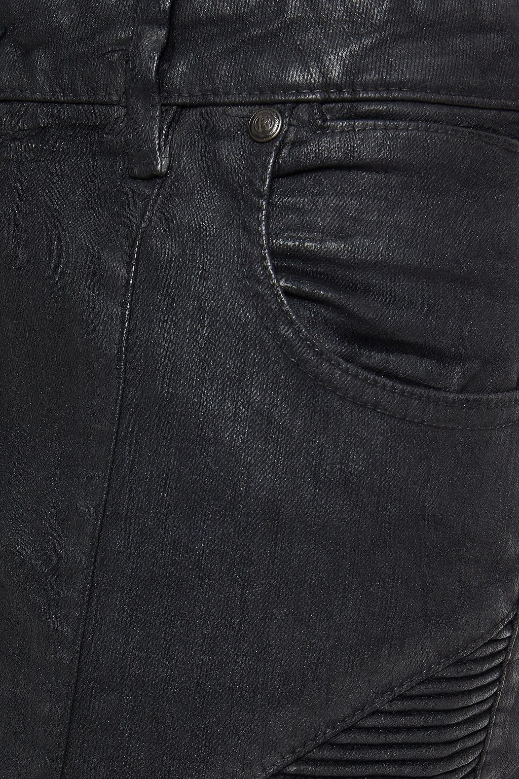 PIERRE BALMAIN Moto-style coated mid-rise skinny jeans
