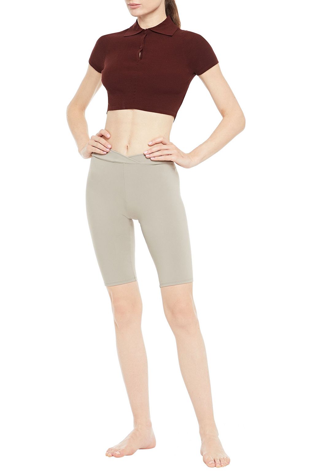 LIVE THE PROCESS Cropped ribbed-knit polo shirt