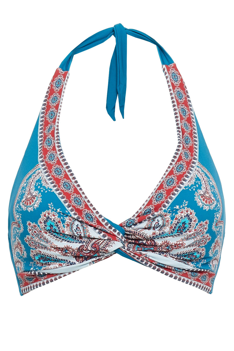 Jets Australia By Jessika Allen Woman Twisted Printed Halterneck Bikini Top Teal Size 10