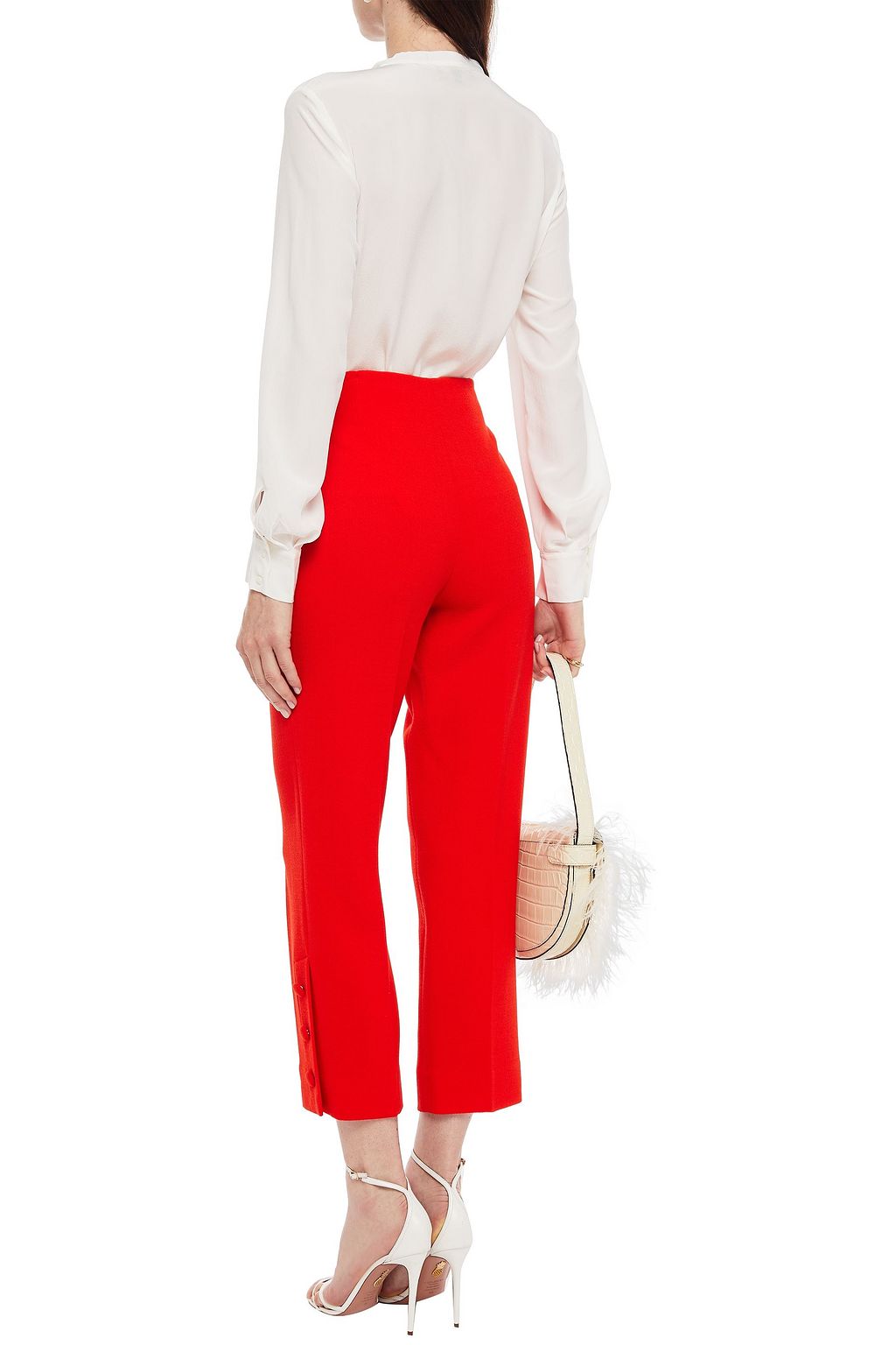 LELA ROSE Cropped embellished wool-blend crepe straight-leg pants