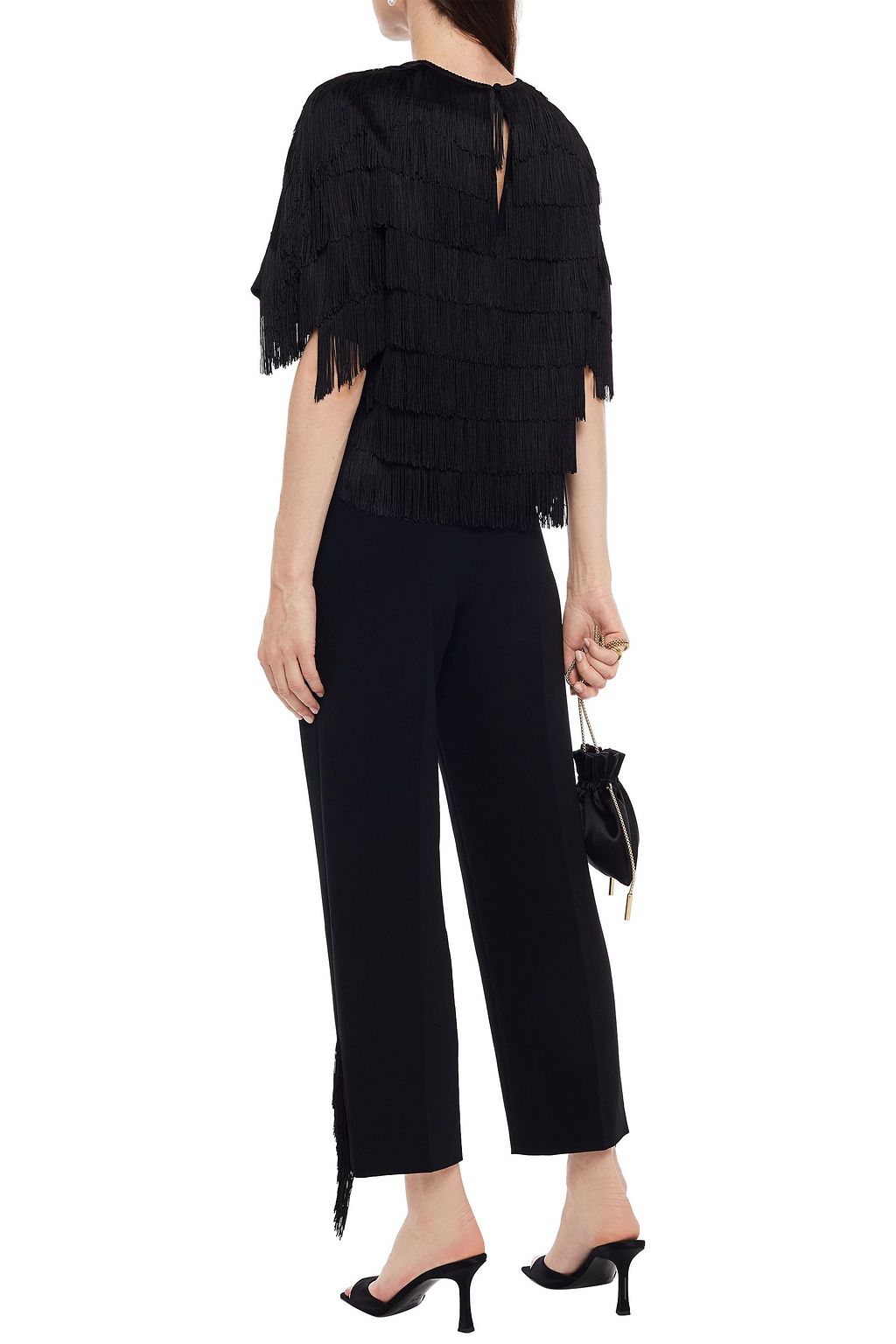 LELA ROSE Fringed crepe top
