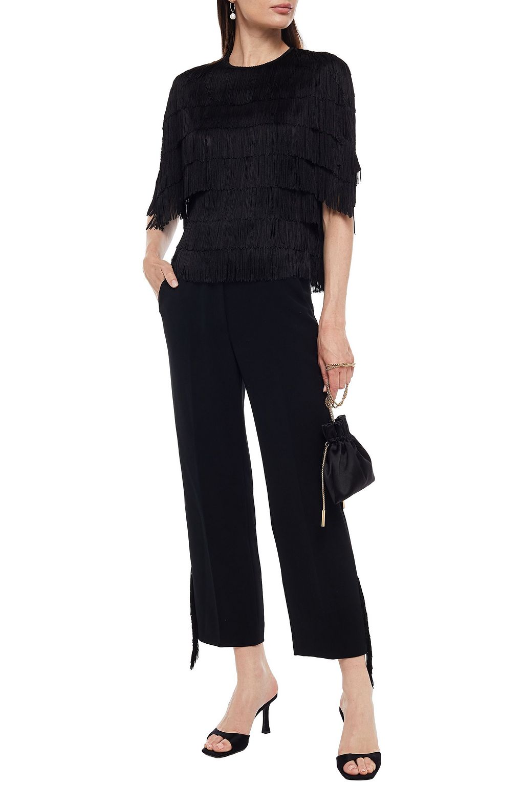 LELA ROSE Fringed crepe top