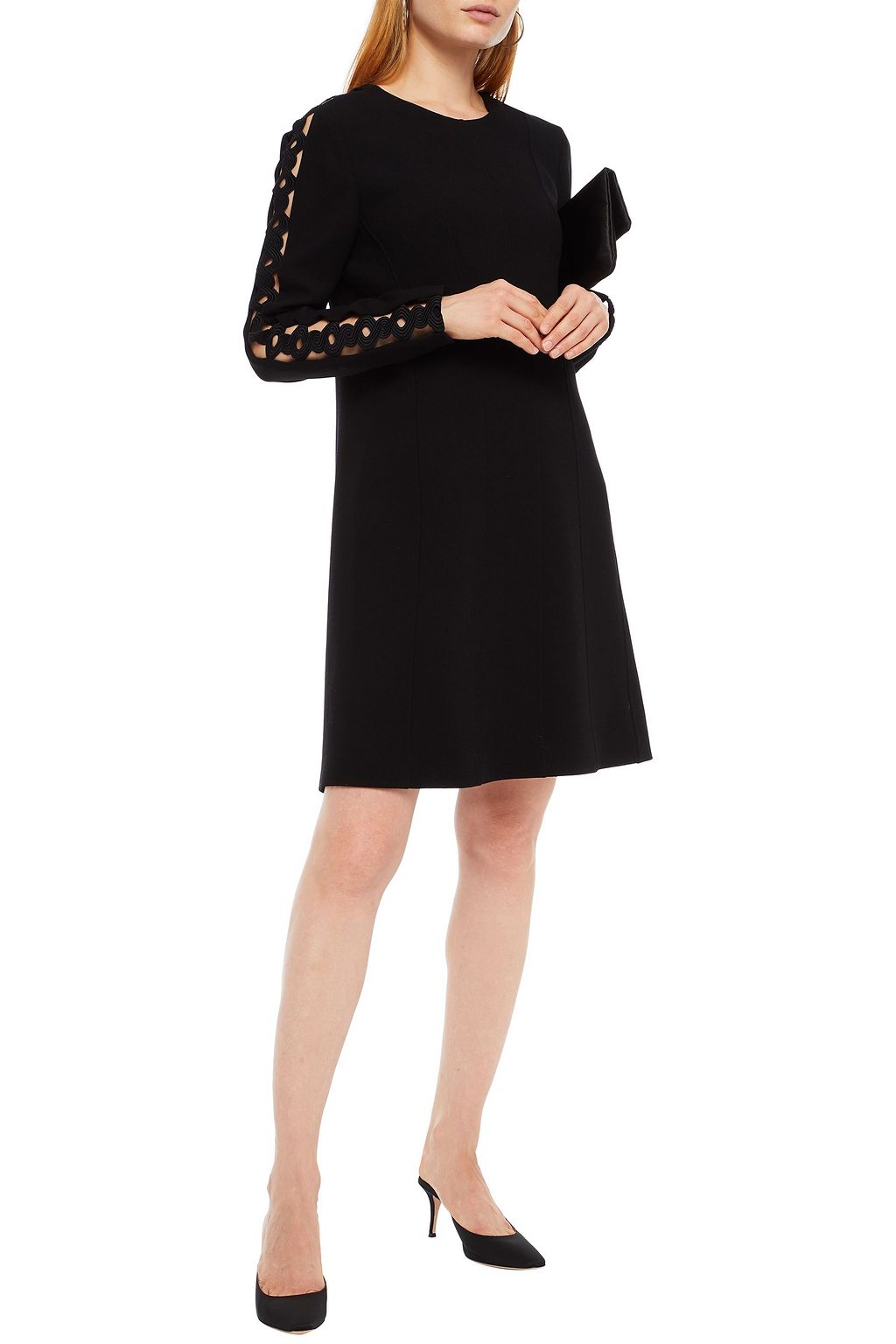 LELA ROSE Guipure lace-trimmed crepe dress