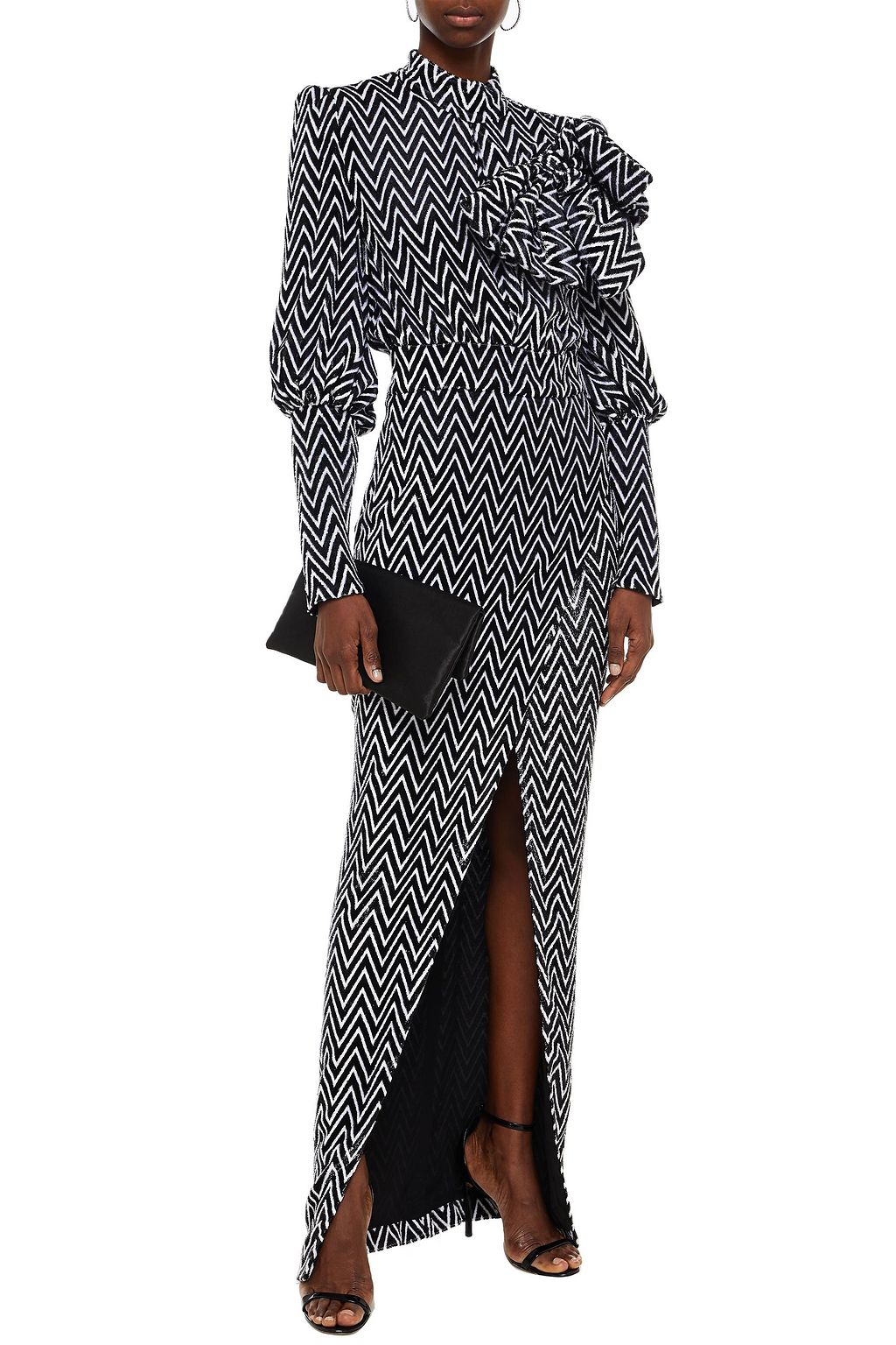BALMAIN Bow-embellished tinsel and velvet-jacquard maxi dress
