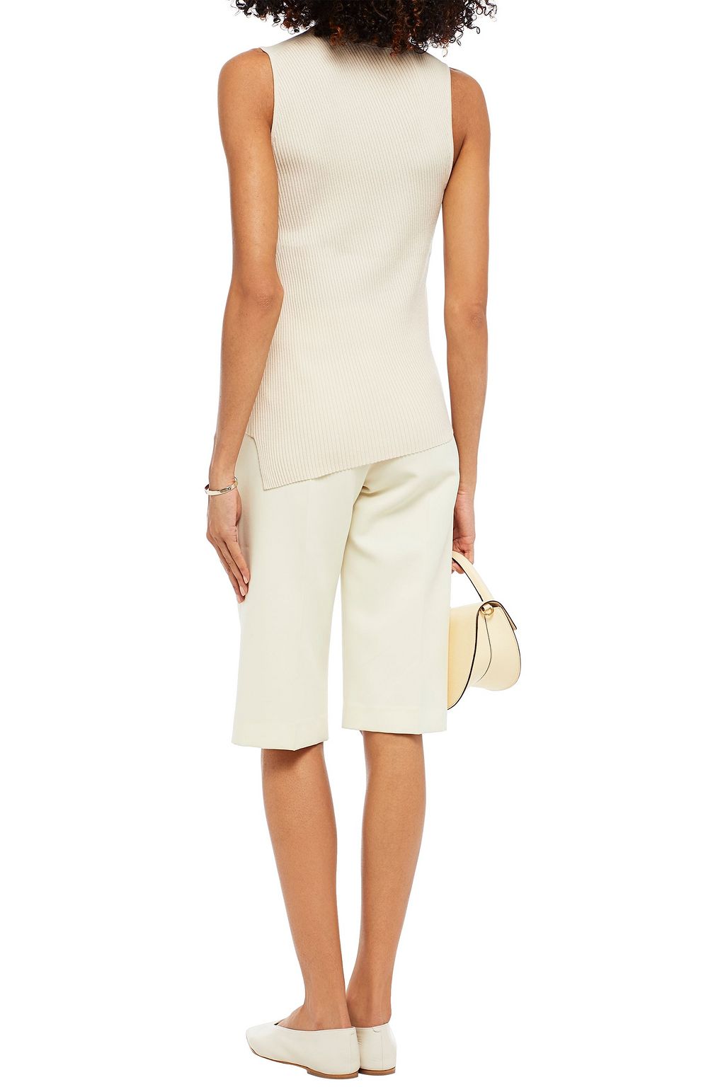 THEORY Asymmetric ribbed wool-blend turtleneck top