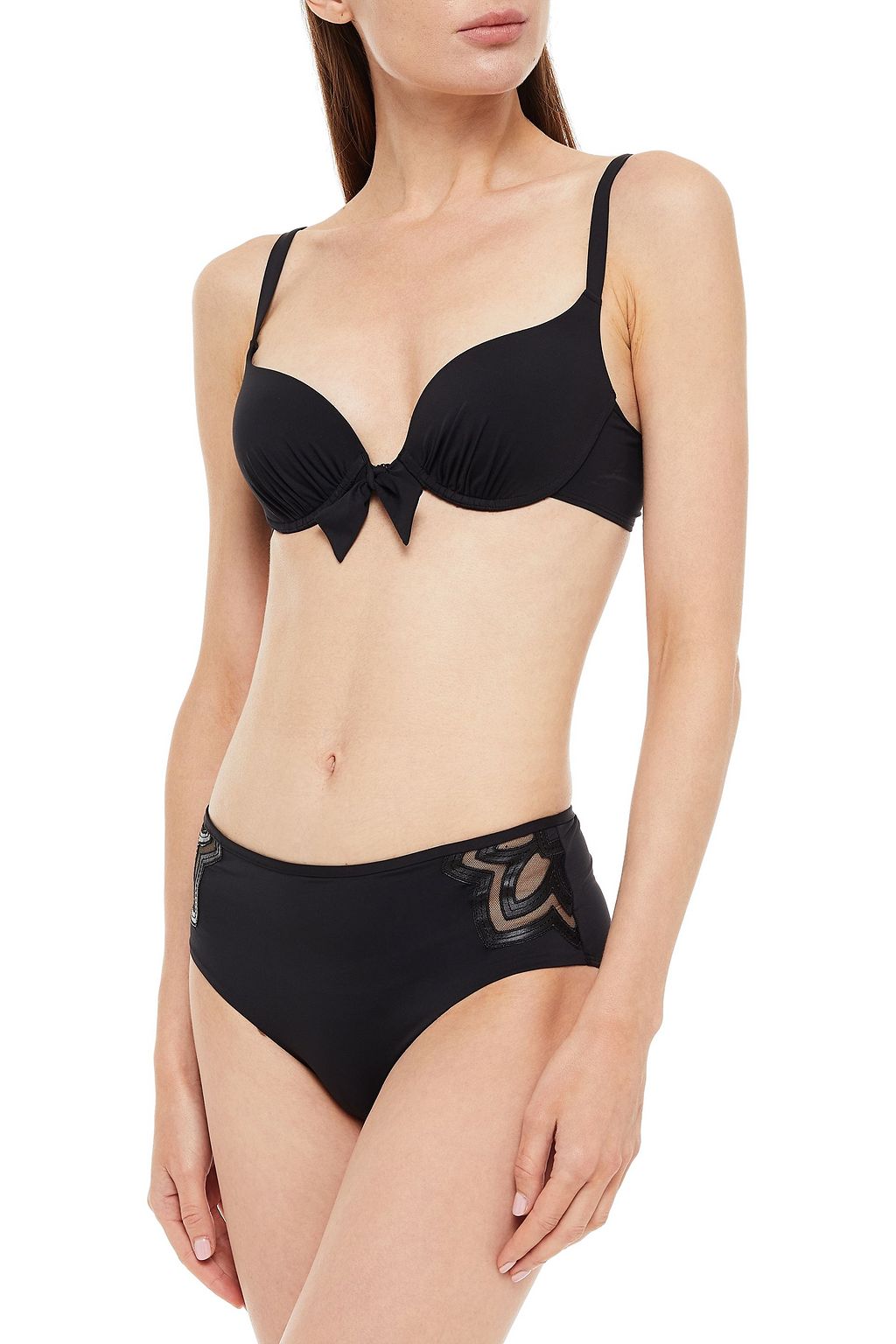 SIMONE PÉRÈLE Maya knotted faux leather-appliquéd bikini top
