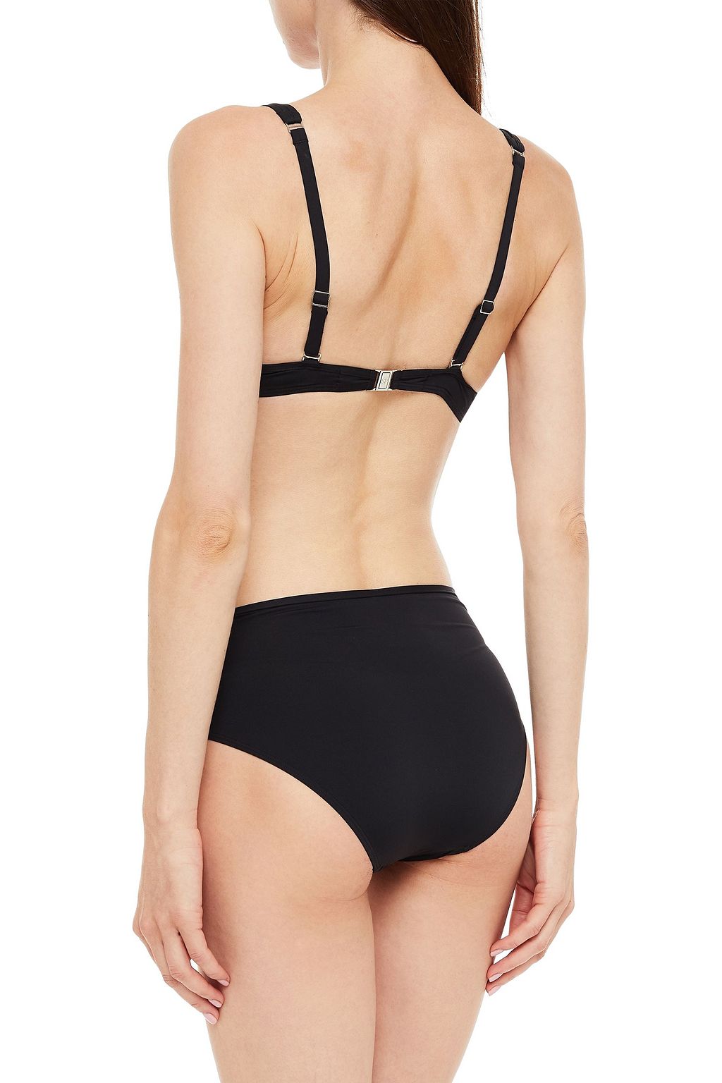 SIMONE PÉRÈLE Maya tulle-trimmed faux leather-appliquéd mid-rise bikini briefs