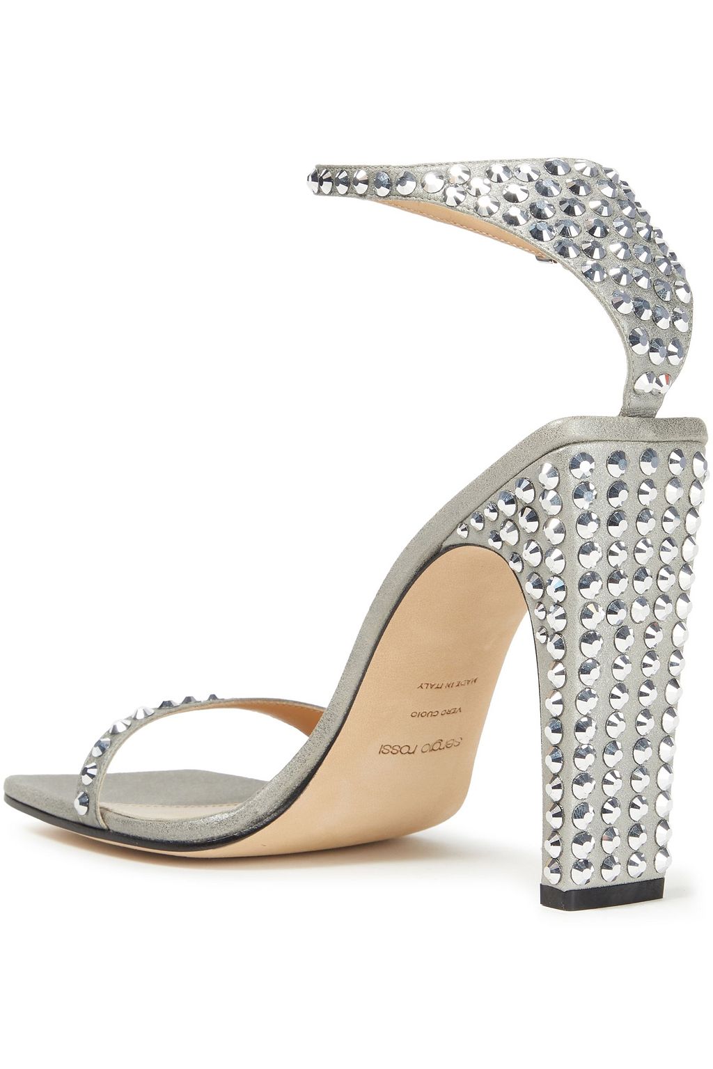 SERGIO ROSSI Crystal-embellished metallic suede sandals