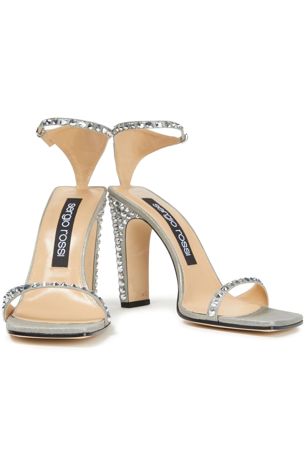 SERGIO ROSSI Crystal-embellished metallic suede sandals