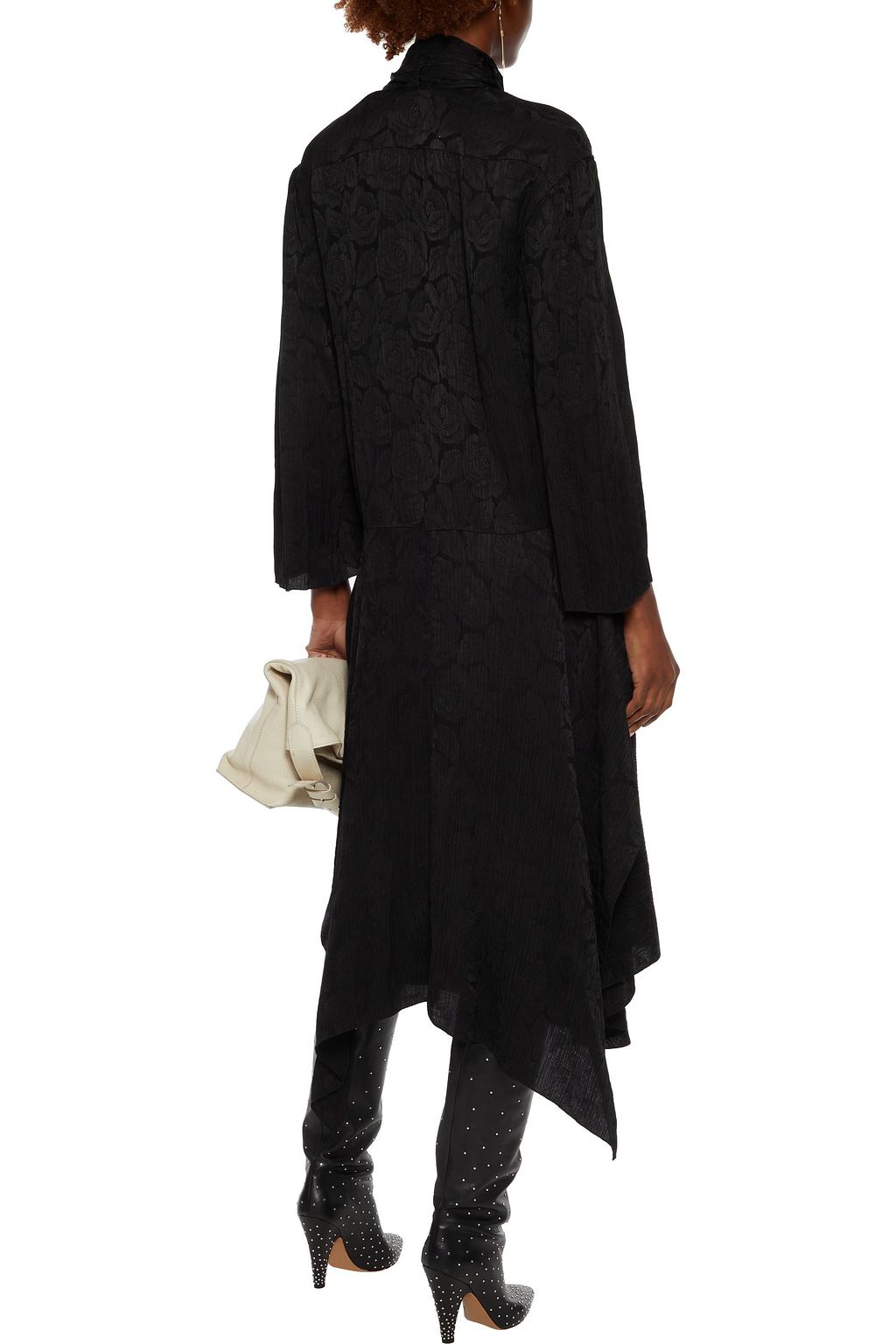 CHLOÉ Pussy-bow crinkled satin-jacquard midi dress