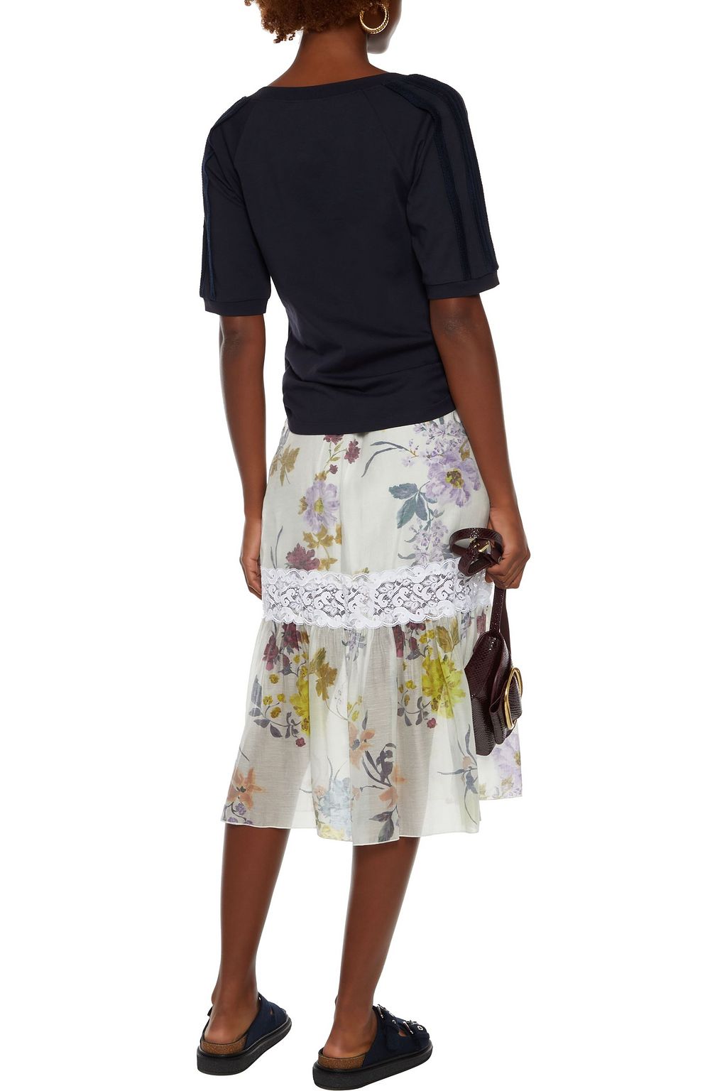 SEE BY CHLOÉ Lace-trimmed floral-print voile midi skirt