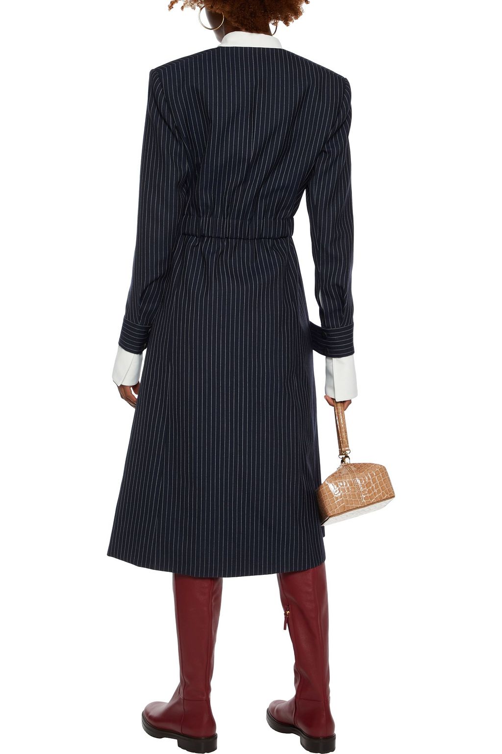 CHLOÉ Belted pinstriped grain de poudre wool coat