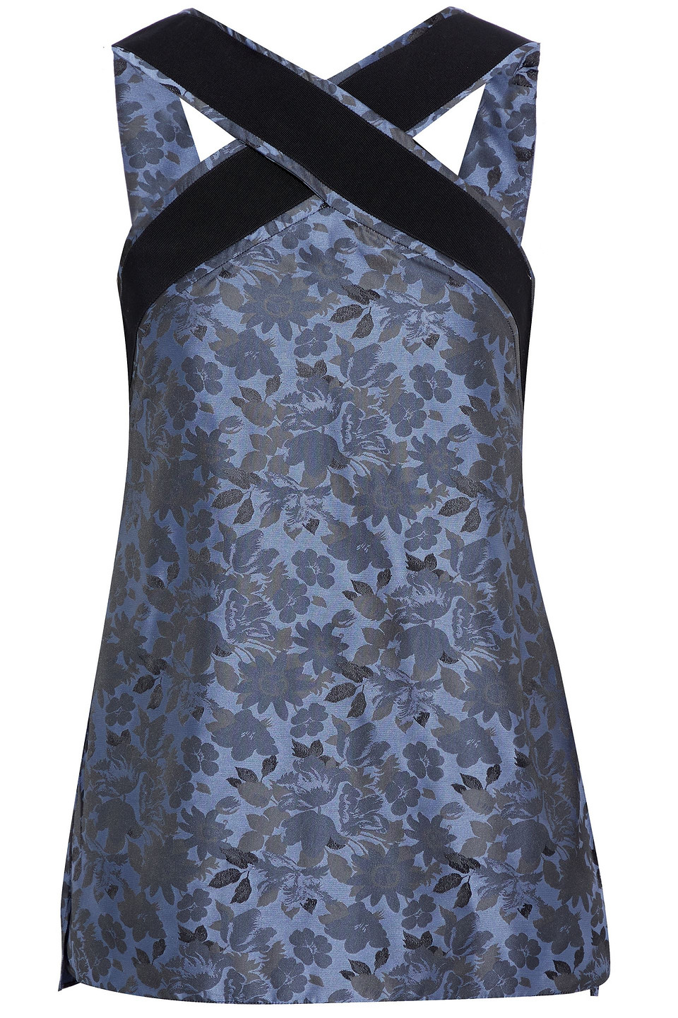 Erdem Woman Orla Crossover Grosgrain-trimmed Floral-jacquard Top Slate Blue Size 10