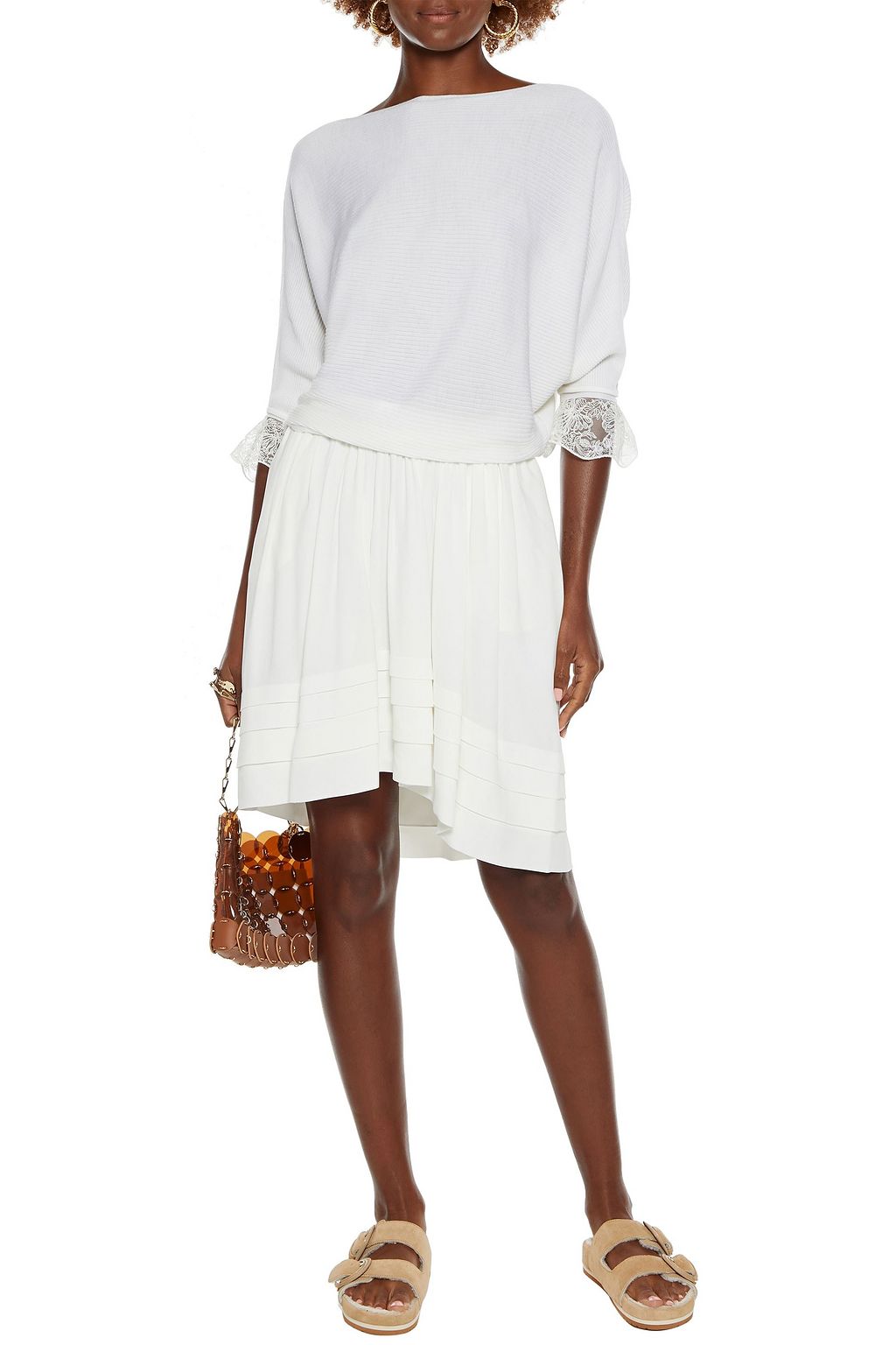 CHLOÉ Lace-trimmed ribbed wool and silk-blend sweater