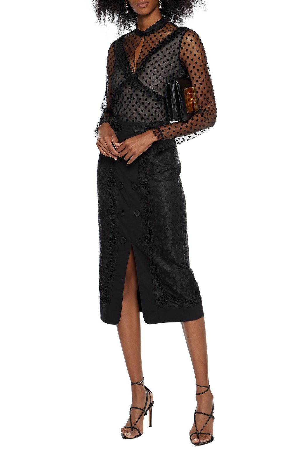 ERDEM Rohanna button-embellished braid-appliquéd jacquard midi skirt