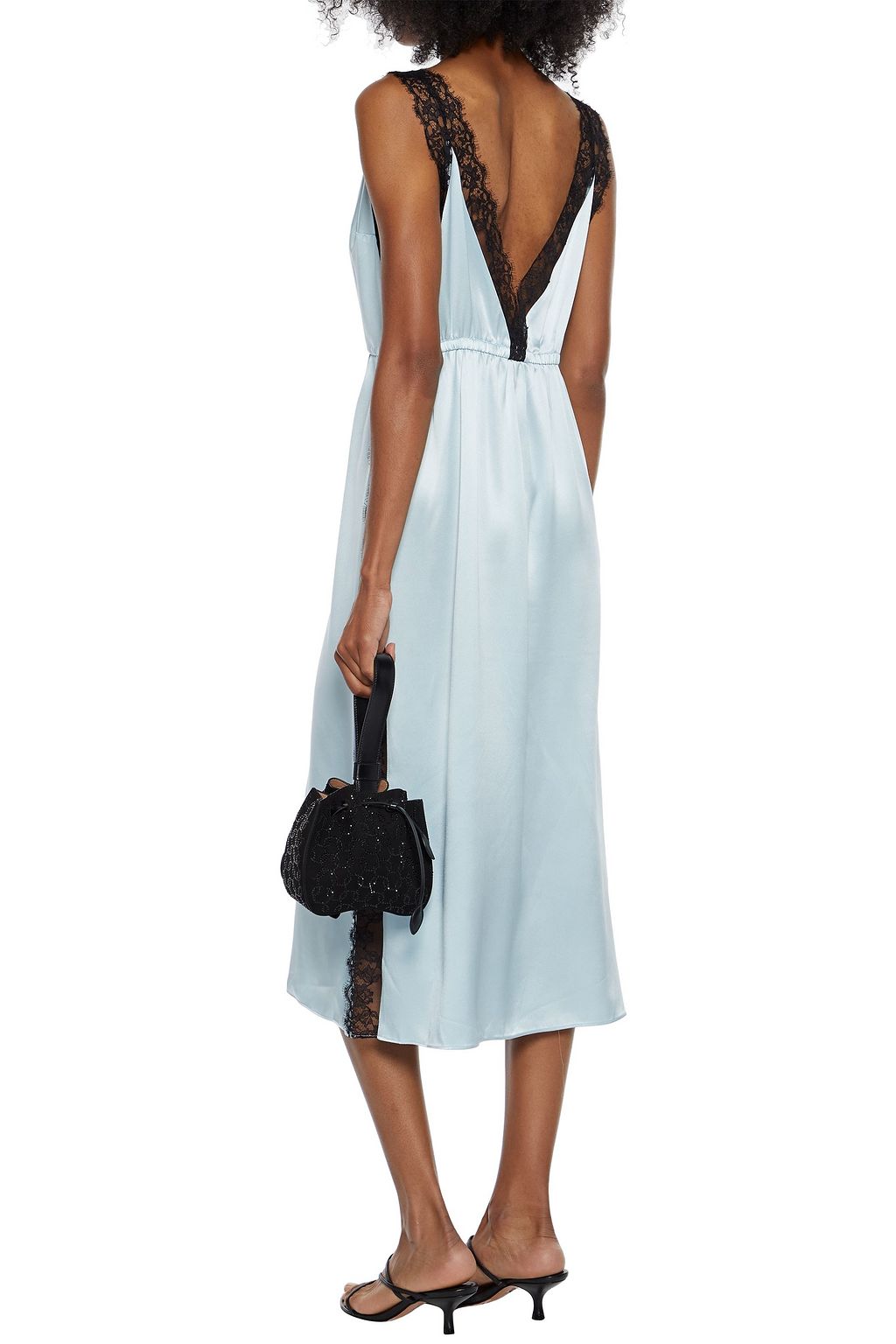 FLEUR DU MAL Margo Chantilly lace-trimmed silk-charmeuse midi dress
