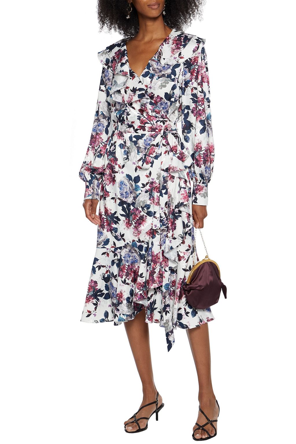 ERDEM Jerridine ruffled floral-print jacquard midi wrap dress