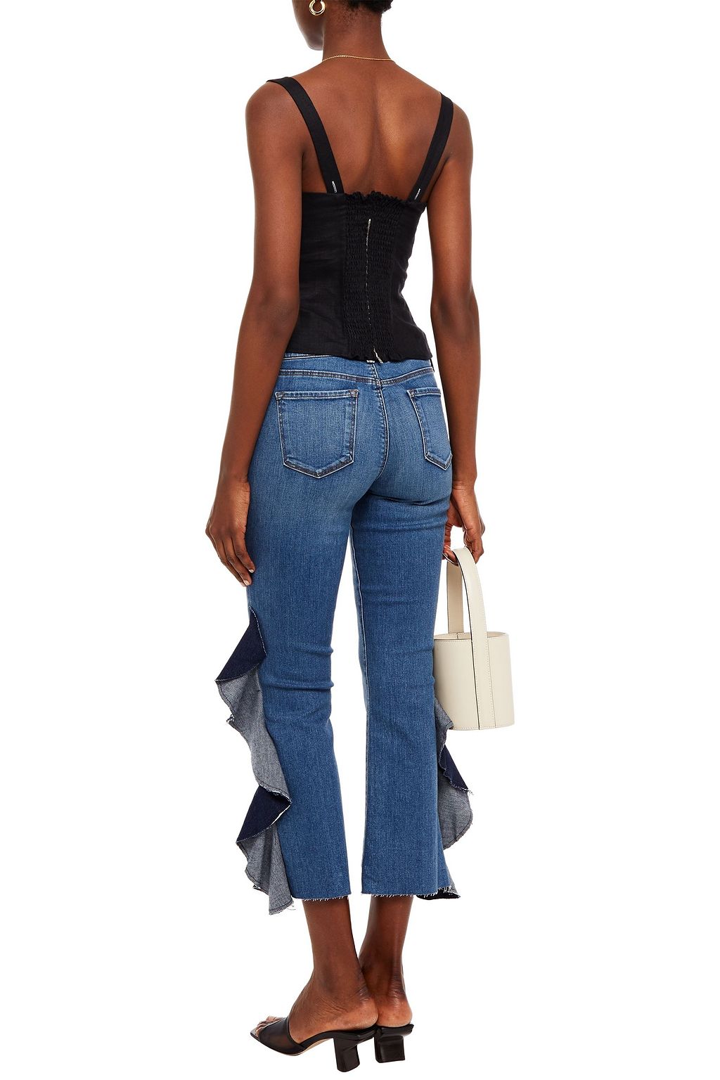 J BRAND Cropped ruffled mid-rise bootcut jeans