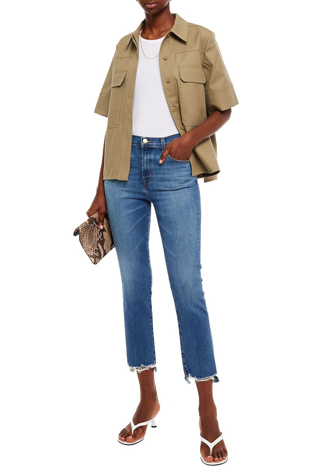 J BRAND Cropped distressed high-rise slim-leg jeans