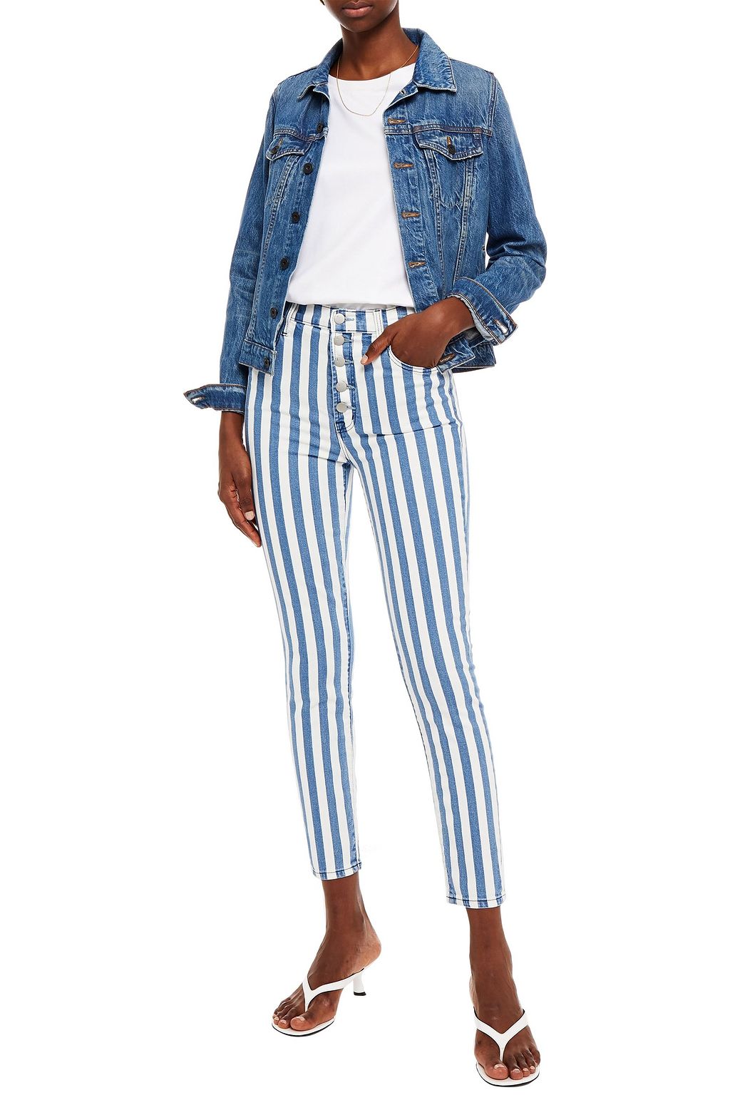 J BRAND Cropped striped high-rise skinny jeans