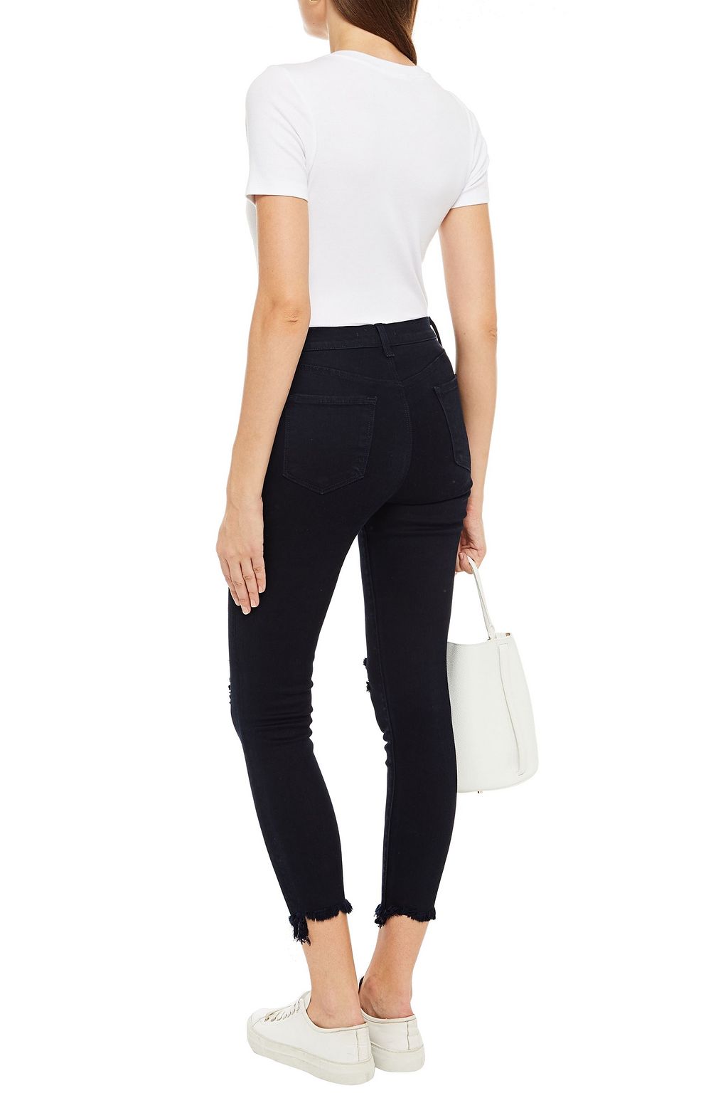 J BRAND Hoch sitzende Skinny Jeans in Distressed-Optik