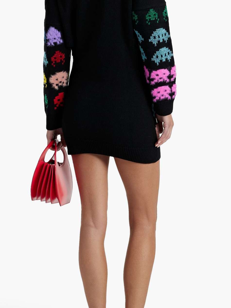 game on cold-shoulder intarsia-knit mini dress