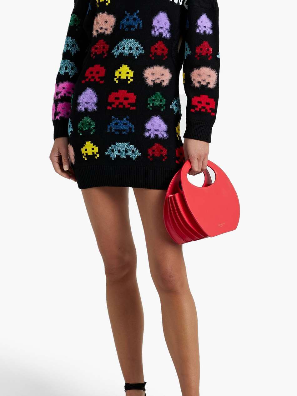 game on cold-shoulder intarsia-knit mini dress
