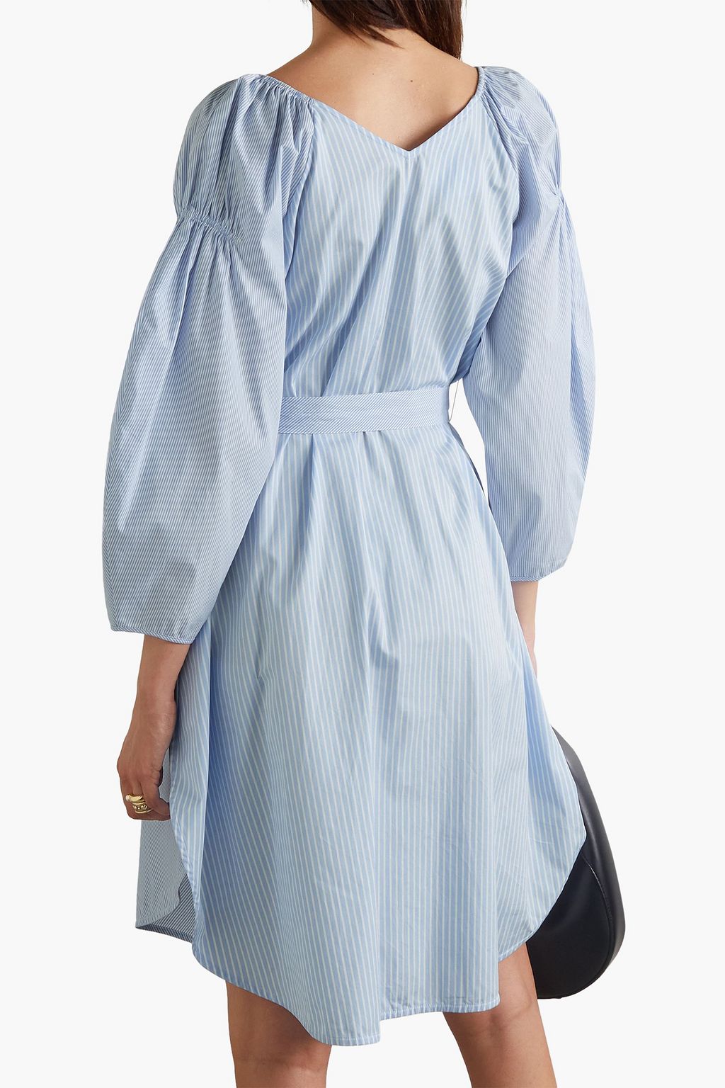 STELLA MCCARTNEY Belted pinstriped cotton-poplin mini dress