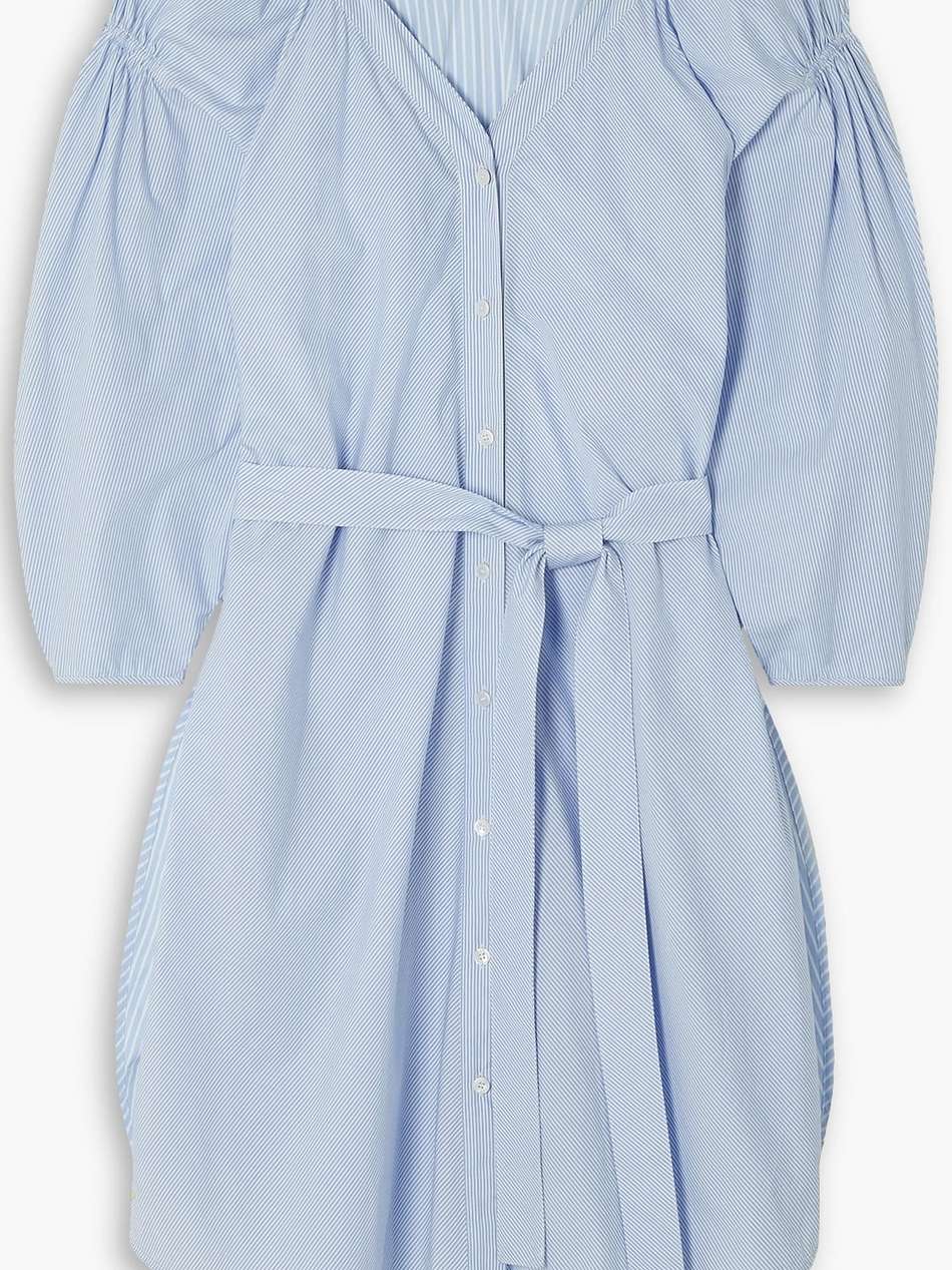 belted pinstriped cotton-poplin mini dress