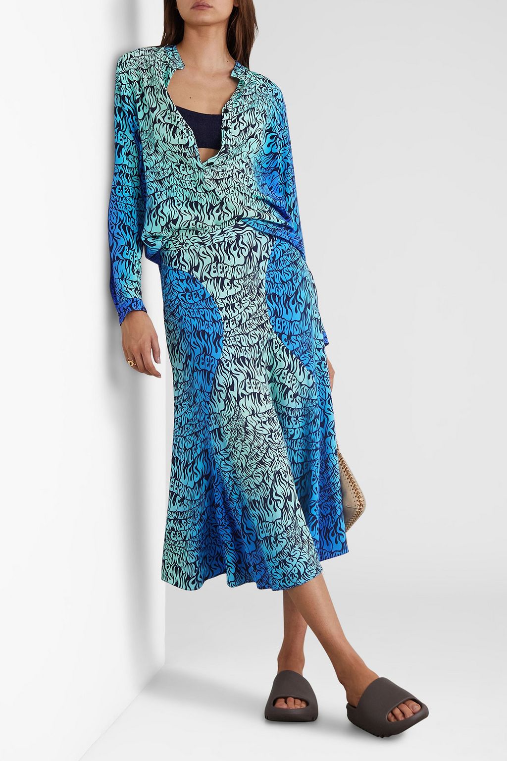 STELLA MCCARTNEY Printed crepe de chine midi skirt